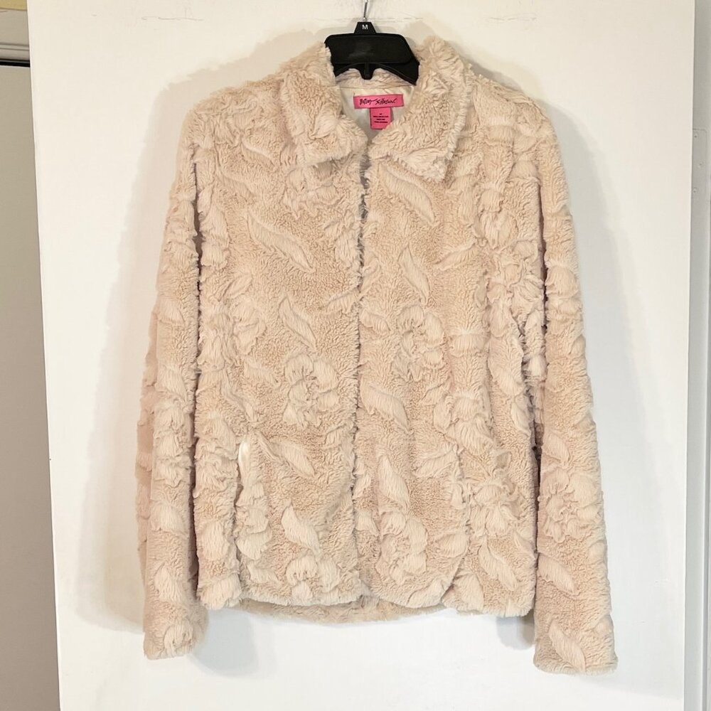 Betsey Johnson Cream Colored Faux Fur Jacket Size Medium